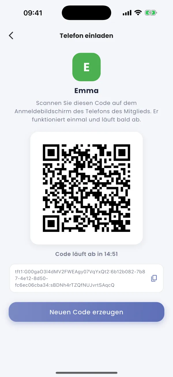 Mitglied hinzufügen: einmaliger QR-Code