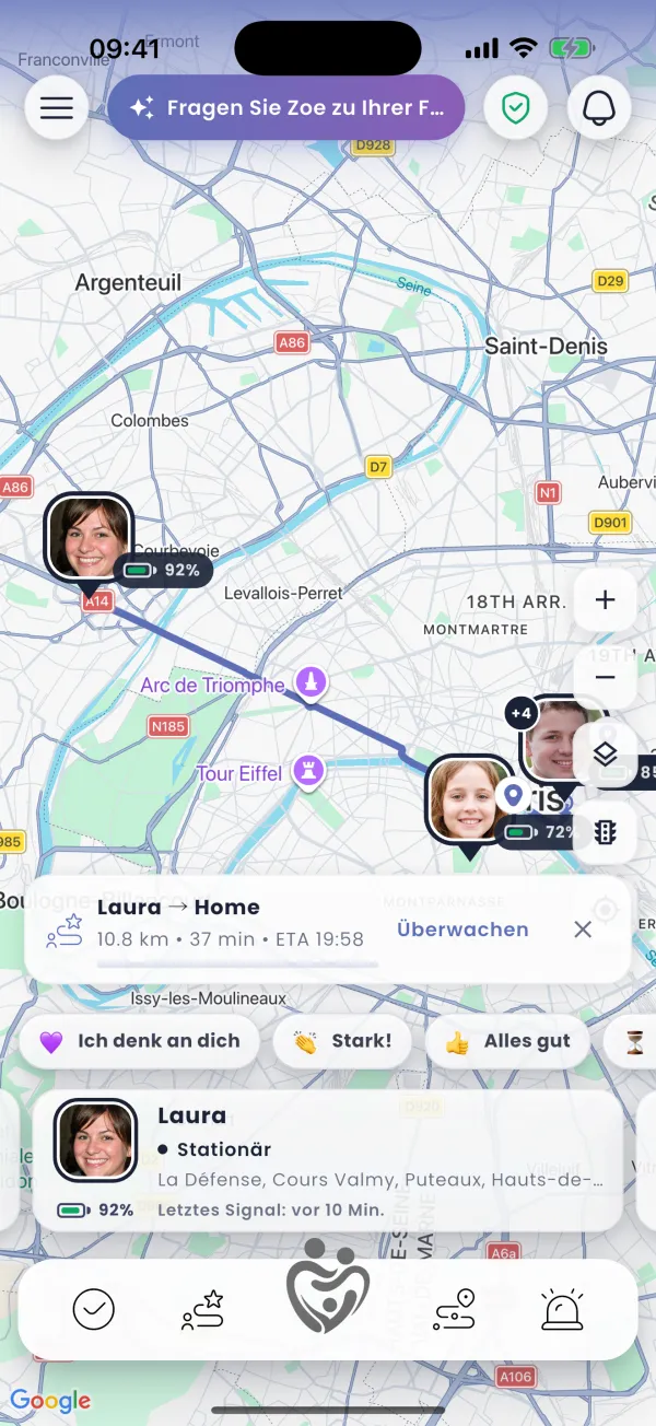Live-Spur mit Straßen-ETA
