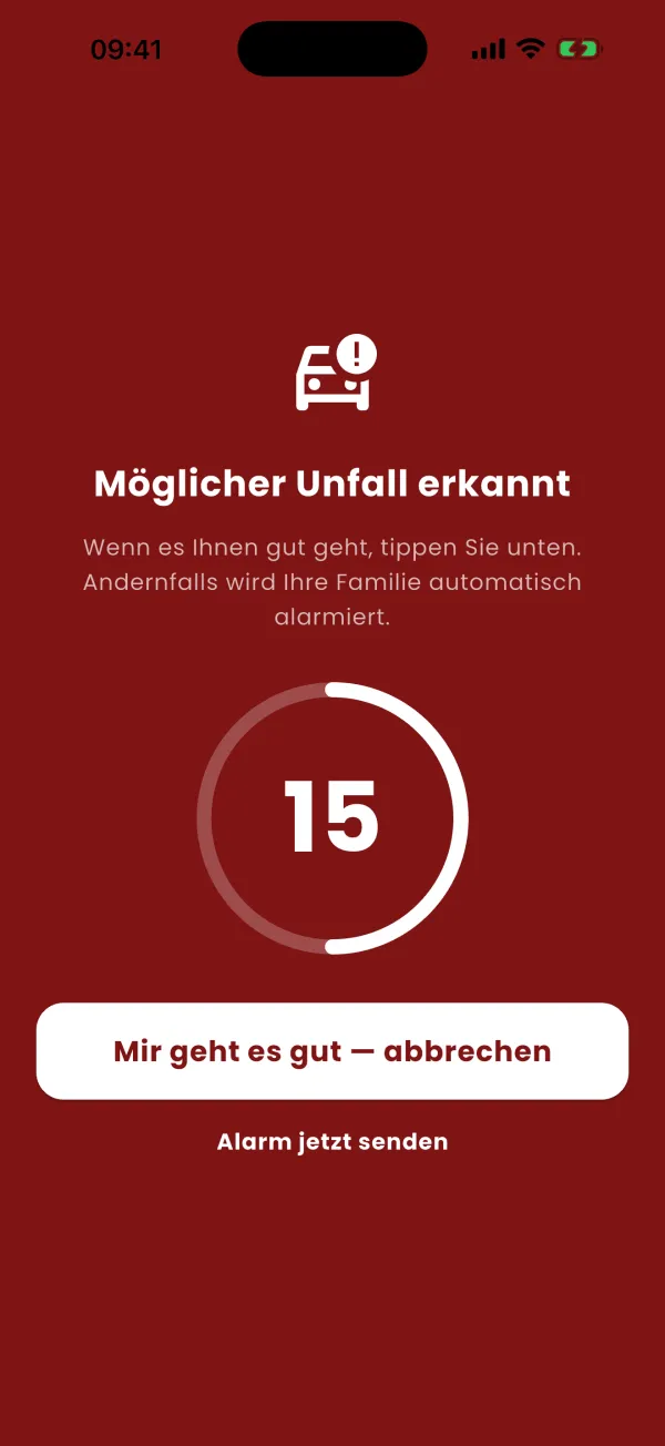 Unfall erkannt: 30-Sekunden-Countdown
