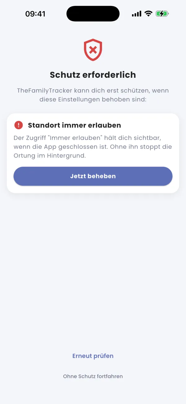 Schutz erforderlich