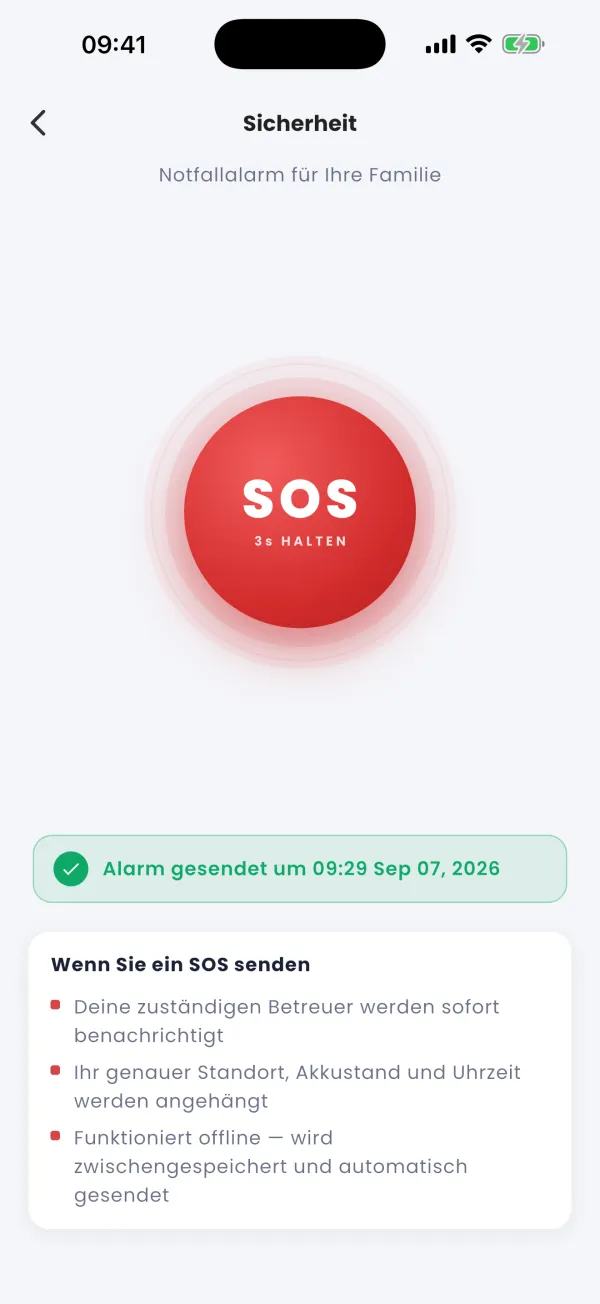Gesendet, mit Position und Akku