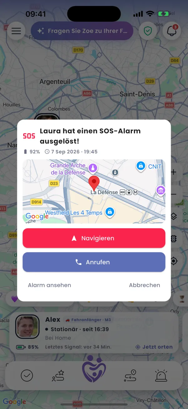 Vollbild-Alarm für jeden Betreuer
