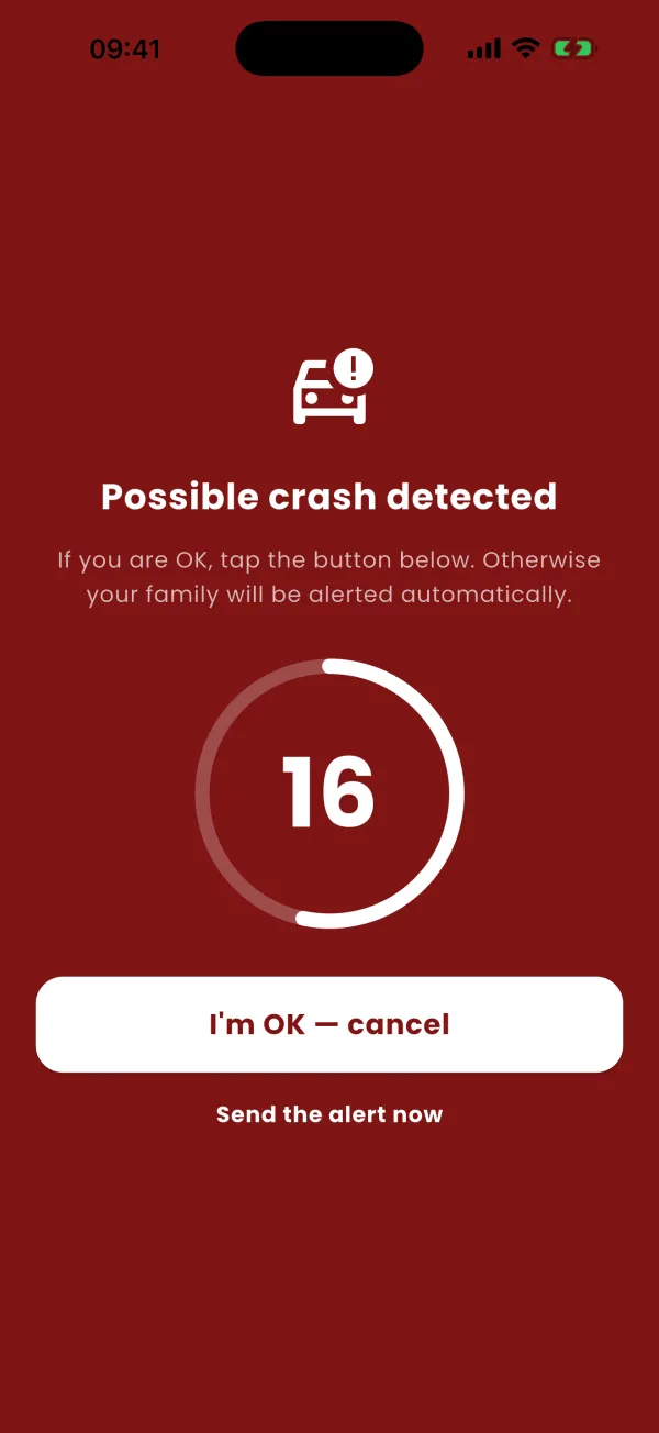Crash detected: 30-second countdown