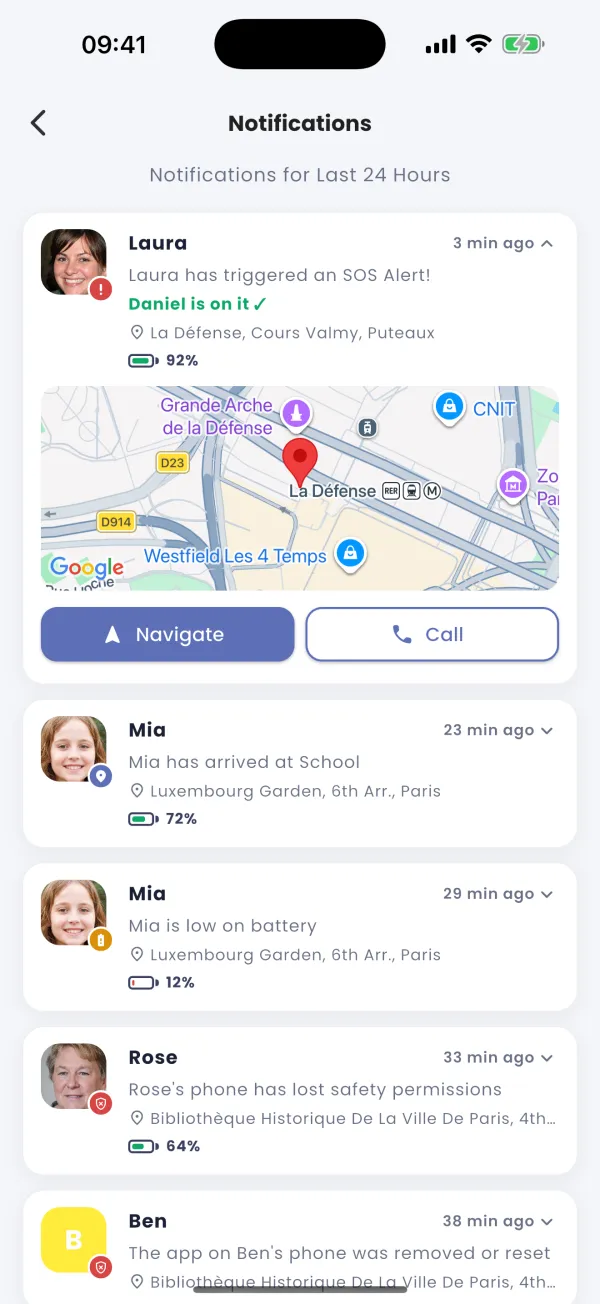 Navigate or call from the card
