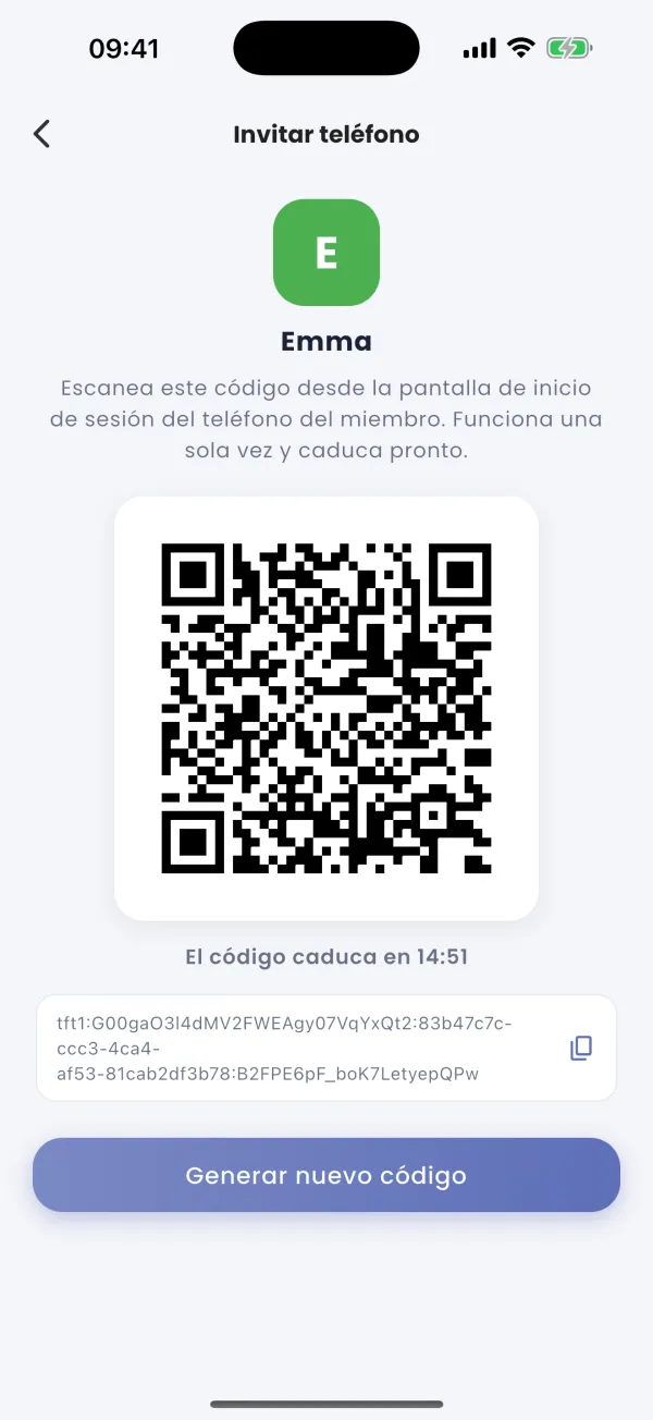 Añadir un miembro: QR de un solo uso