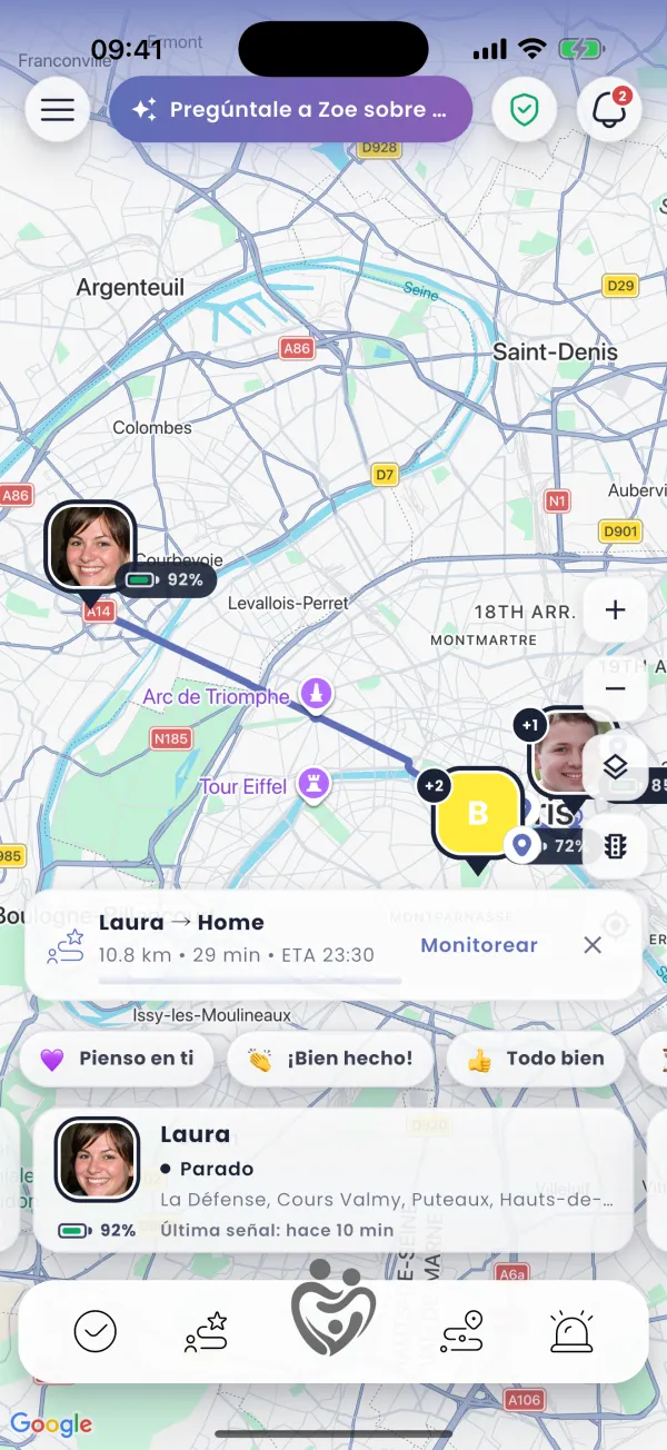 Rastro en vivo con ETA por carretera