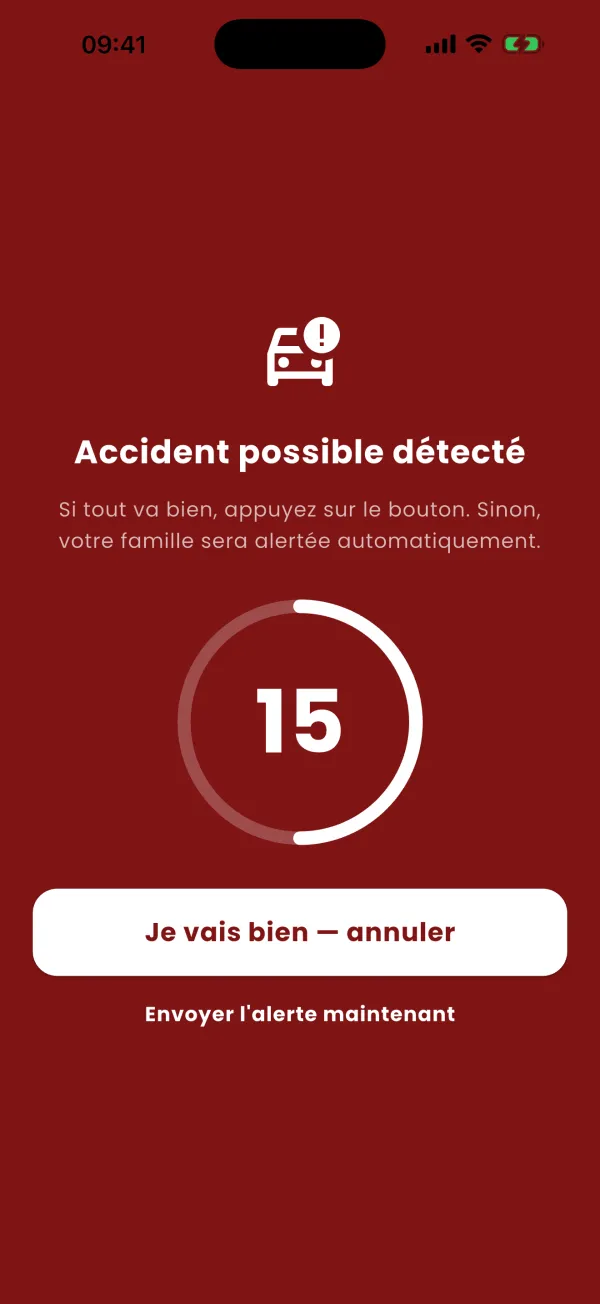Accident détecté : compte à rebours de 30 secondes
