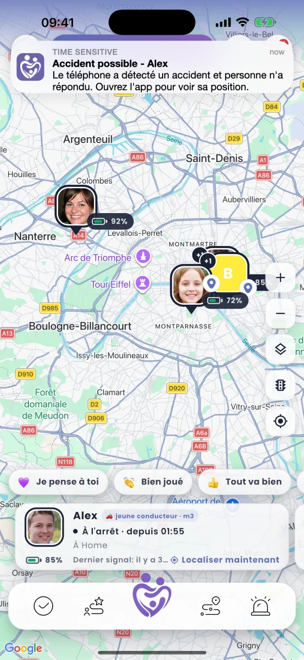 Famille alertée, avec la position