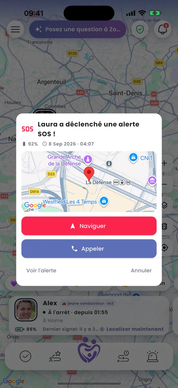 Alerte plein écran pour chaque tuteur