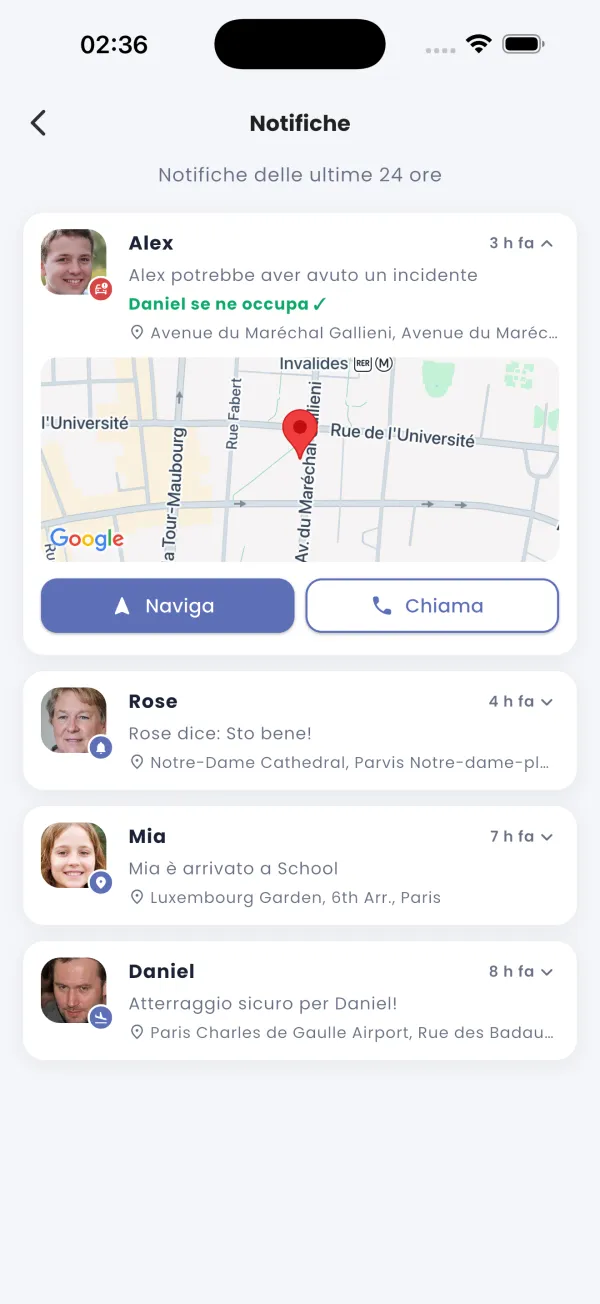 Il feed, con la mappa