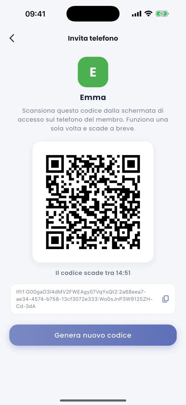 Aggiungi un membro: QR monouso