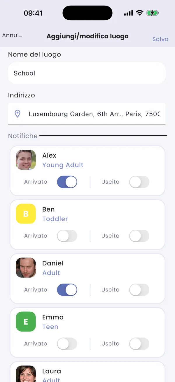 Avvisi di arrivo / partenza, per membro