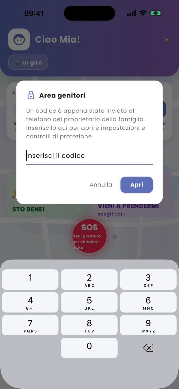 Blocco genitori: tieni premuto, poi il codice