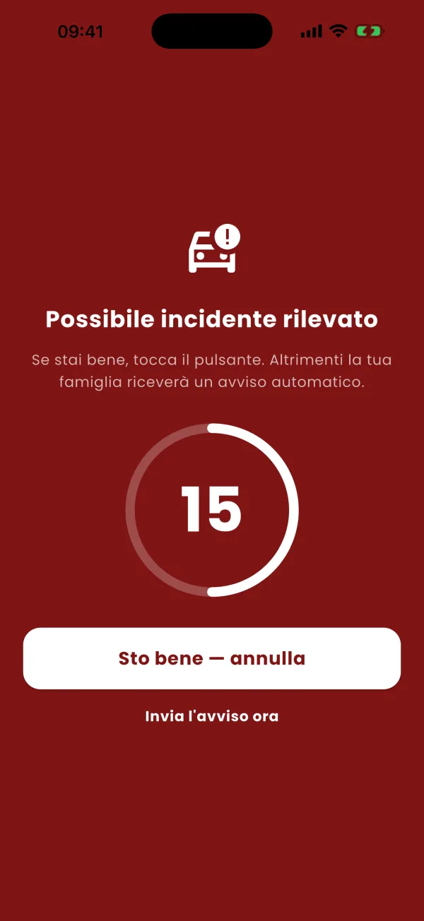 Incidente rilevato: conto alla rovescia di 30 secondi