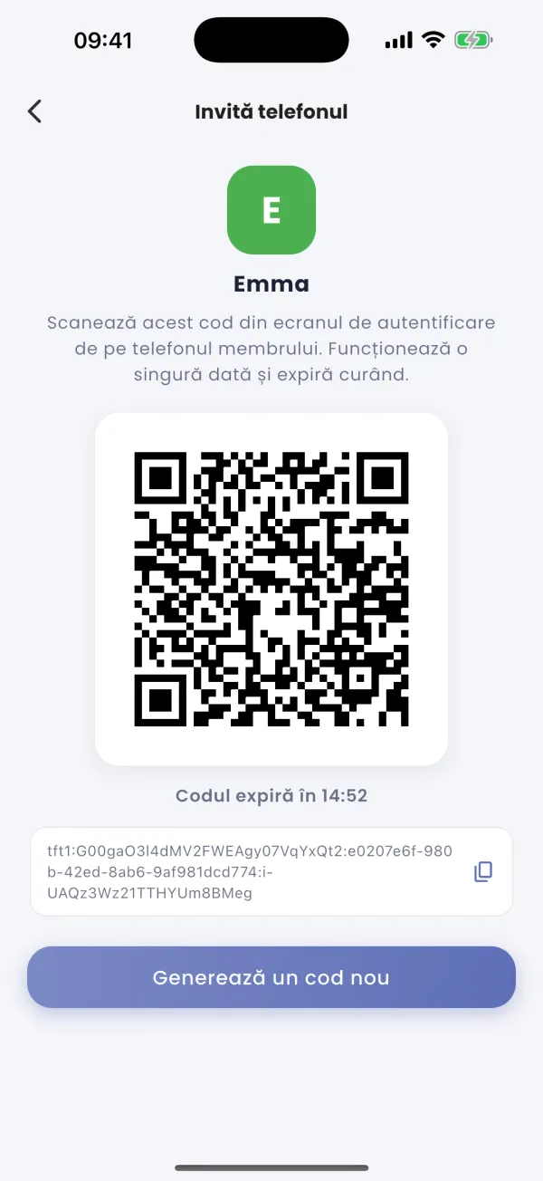 Adaugă un membru: QR de unică folosință