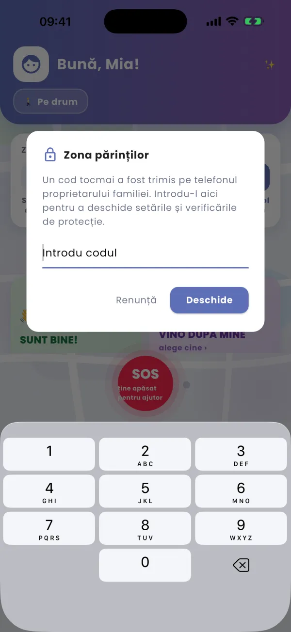 Poarta parentală: ține apăsat, apoi codul