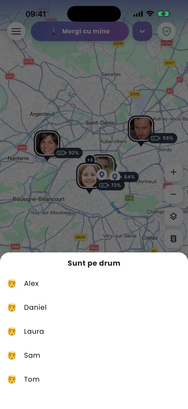 Trimite „Sunt pe drum”