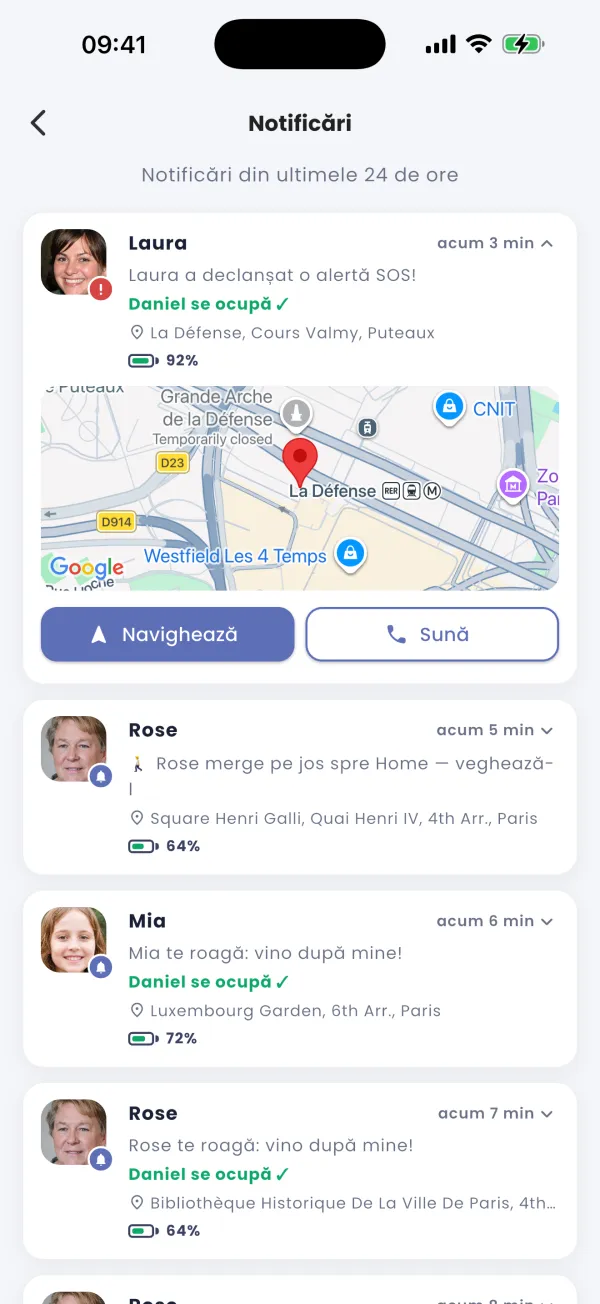 Navighează sau sună din card